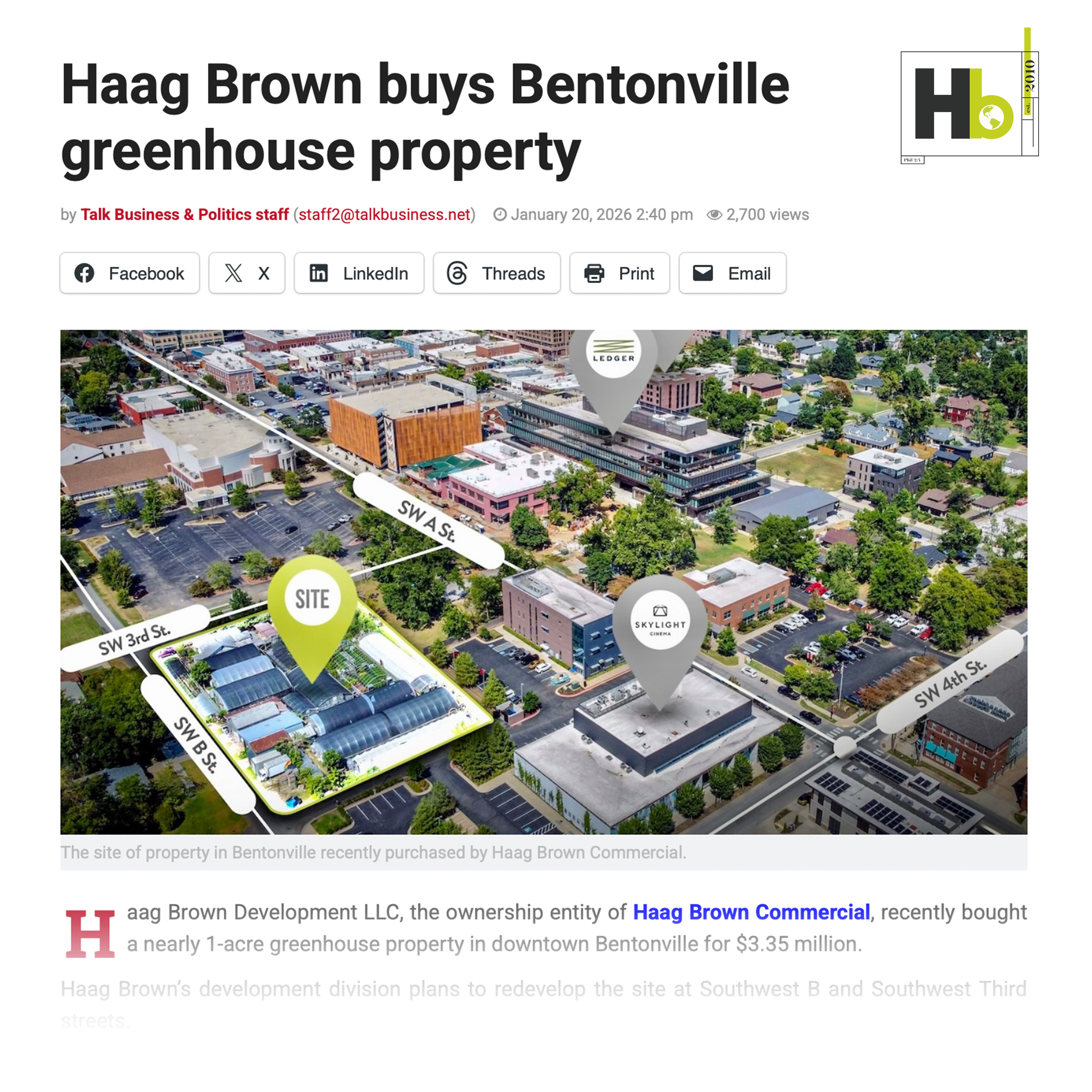 Haag Brown buys Bentonville greenhouse property